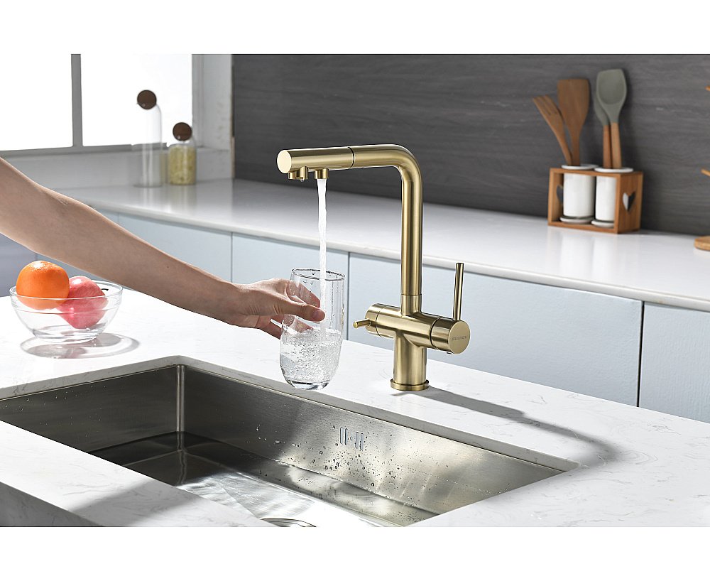 Смеситель для кухни Paulmark Serpentine Se213222-LG светлое золото купить в интернет-магазине сантехники Sanbest