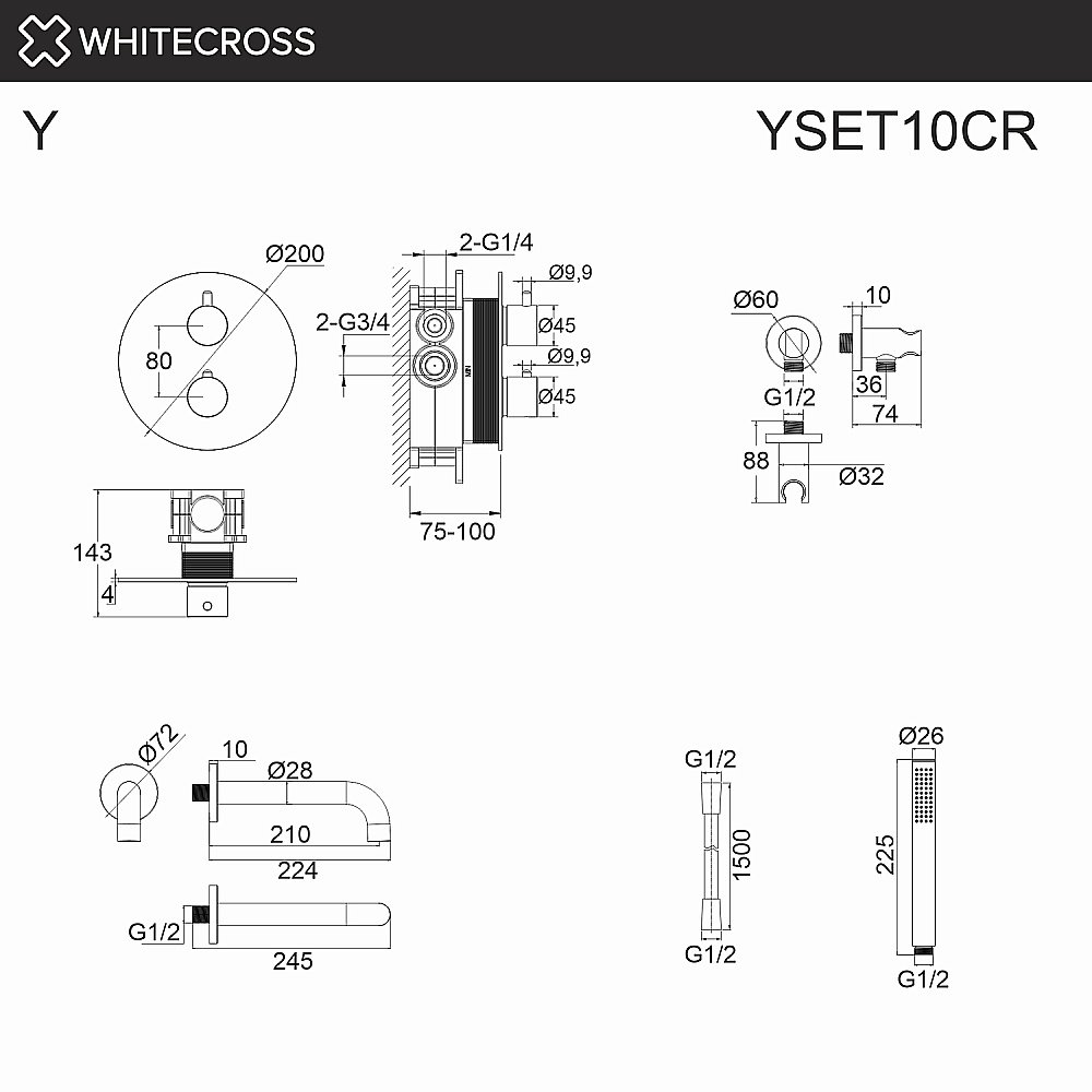 Смеситель для ванны WhiteCross Y YSET10CR хром купить в интернет-магазине сантехники Sanbest