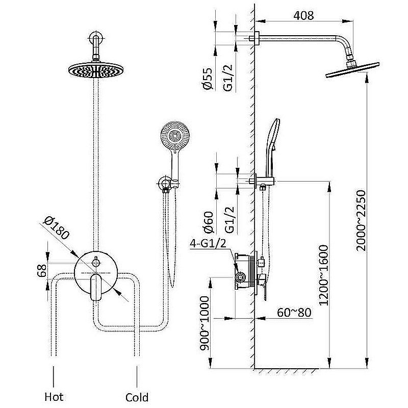 Душевая система Vincea Desire VSFW-1D1BG брашированное золото купить в интернет-магазине сантехники Sanbest