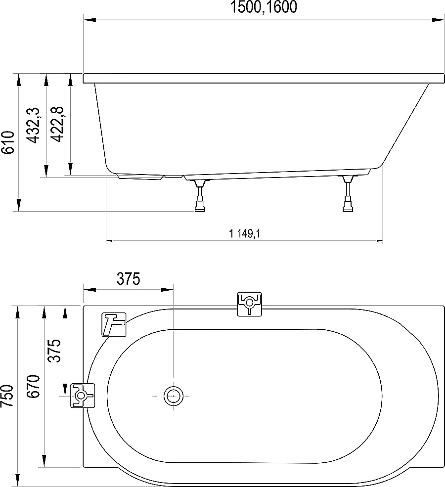 Ванна Ravak ARC 160x75 L/P белая купить в интернет-магазине Sanbest