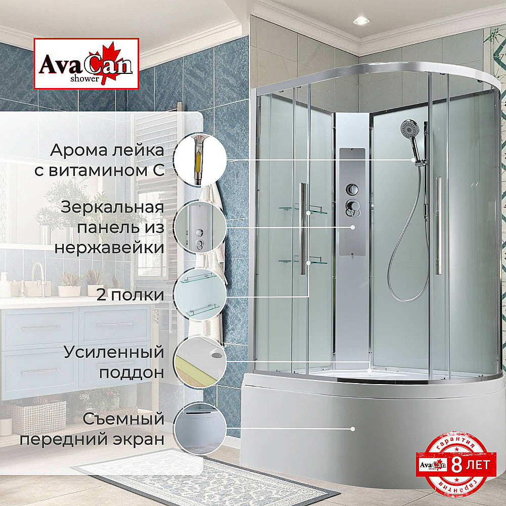 Душевая кабина EM5811LNT без крыши, арома-лейка прозрачная/профиль хром, левосторонняя купить в интернет-магазине Sanbest