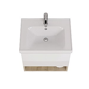 Тумба с  раковиной подвесная Dreja PERFECTO 60  дуб эврика/белый глянец для ванной в интернет-магазине Sanbest