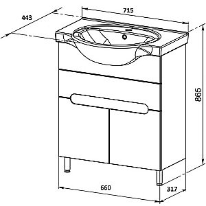 Тумба с раковиной Orange TOPLINE-Rio TR70-03E+RA белая глянец для ванной в интернет-магазине Sanbest