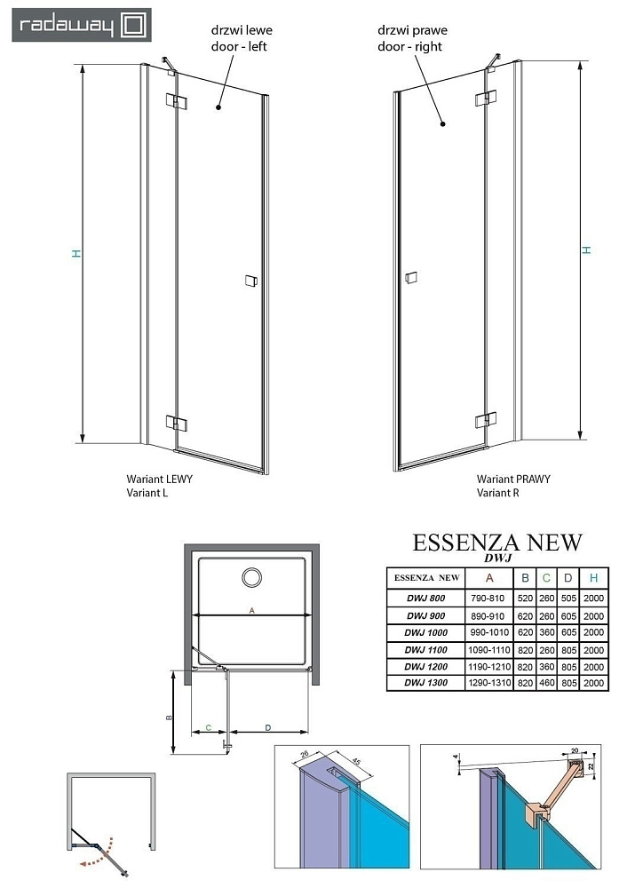 Душевая дверь Radaway Essenza New DWJ 100 купить в интернет-магазине Sanbest