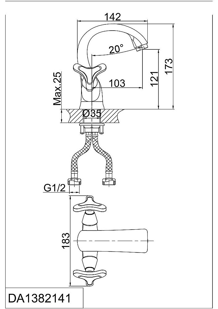 Смеситель для раковины D&K Hessen Goethe DA1382141 купить в интернет-магазине сантехники Sanbest