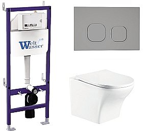 Унитаз подвесной WeltWasser BAMBERG 460+ODENBACH 004 GL-WT+BAMBERG CR белый глянцевый, безободковый, с крышкой микролифт, с инсталляцией и кнопкой хром купить в интернет-магазине Sanbest