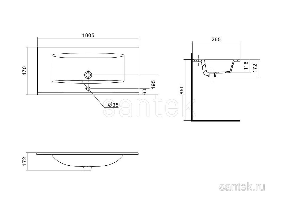 Раковина мебельная Santek Элина 101 1WH501627 белая купить в интернет-магазине Sanbest