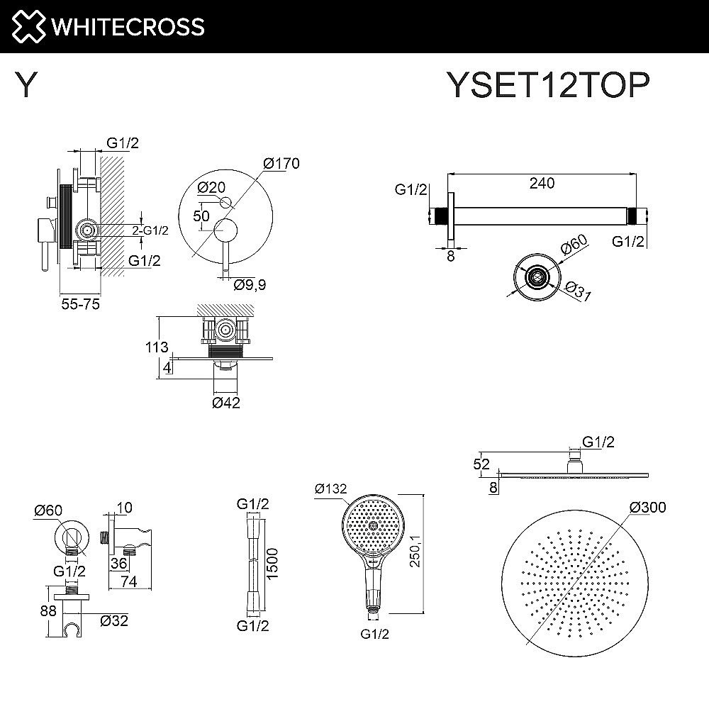 Душевая система WhiteCross Y YSET12TOPGLB золото брашированное купить в интернет-магазине сантехники Sanbest