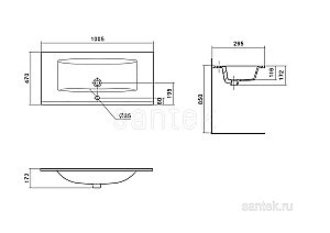 Раковина мебельная Santek Элина 101 1WH501627 белая купить в интернет-магазине Sanbest