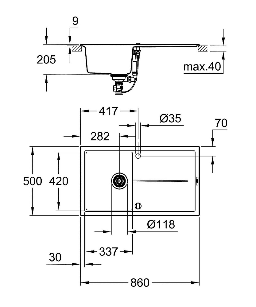 Мойка для кухни Grohe K400 Composite 31640AP0 купить в интернет-магазине сантехники Sanbest