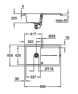 Мойка для кухни Grohe K400 Composite 31640AP0 купить в интернет-магазине сантехники Sanbest