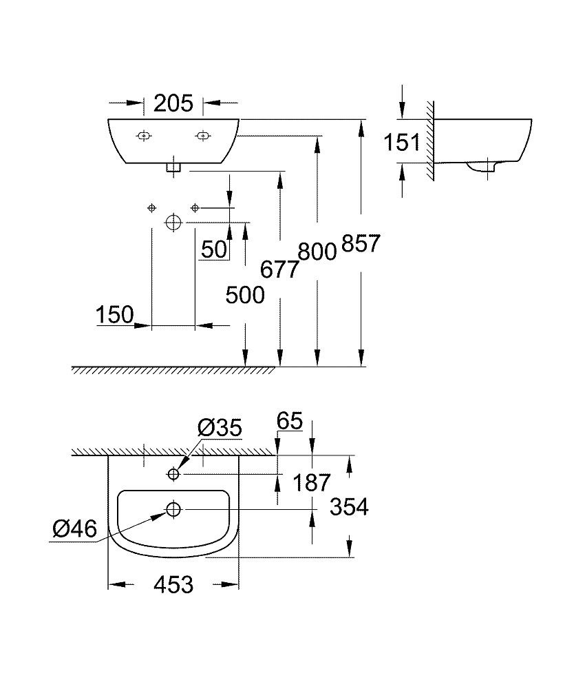 Раковина подвесная Grohe Bau Ceramic 45 39424000 белая купить в интернет-магазине Sanbest