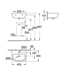 Раковина подвесная Grohe Bau Ceramic 45 39424000 белая купить в интернет-магазине Sanbest