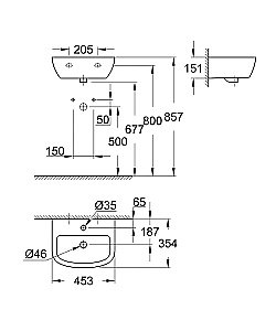 Раковина подвесная Grohe Bau Ceramic 45 39424000 белая купить в интернет-магазине Sanbest