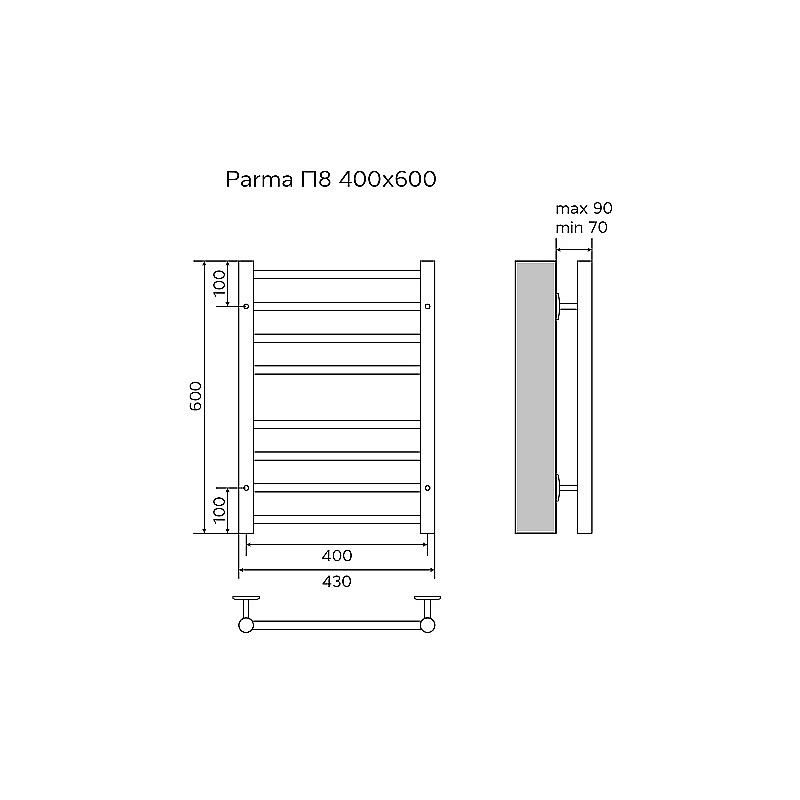 Полотенцесушитель водяной Azario PARMA П8 400х600 AZ10146S хром купить в интернет-магазине сантехники Sanbest