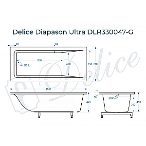 Ванна с узким бортом Delice Diapason DLR330047-G 150х70 белая купить в интернет-магазине Sanbest