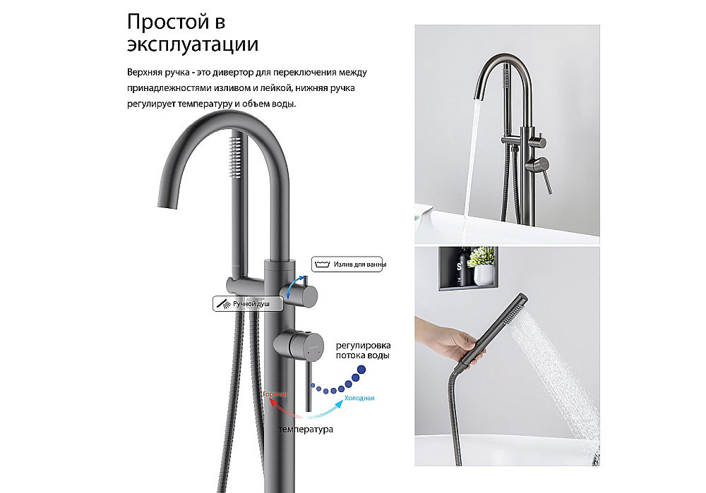 Смеситель для ванны Aquatek Европа AQ1345BGM оружейная сталь купить в интернет-магазине сантехники Sanbest