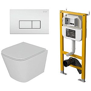 Унитаз подвесной с инсталляцией D&K Berlin DS1431622 белый/кнопка белая, безободковый, с крышкой микролифт, слив торнадо купить в интернет-магазине Sanbest