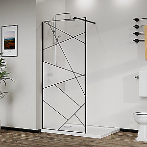 Душевое ограждение Azario Walk-in 110 AZ-271-110-MB-CGP стекло прозрачное с принтом/профиль черный матовый купить в интернет-магазине Sanbest