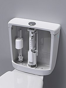 Смывное устройство для унитаза BERGES Eko 13 030313 однокнопочный, старт/стоп, нижний клапан купить в интернет-магазине сантехники Sanbest