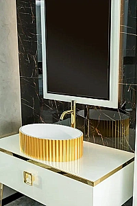 Консоль с раковиной и столешницей Armadi Art LUCIDO WHITE 80 жемчужный белый для ванной в интернет-магазине сантехники Sanbest