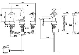 Смеситель для раковины Burlington Regent ANR12-QT хром/ручки белые купить в интернет-магазине сантехники Sanbest