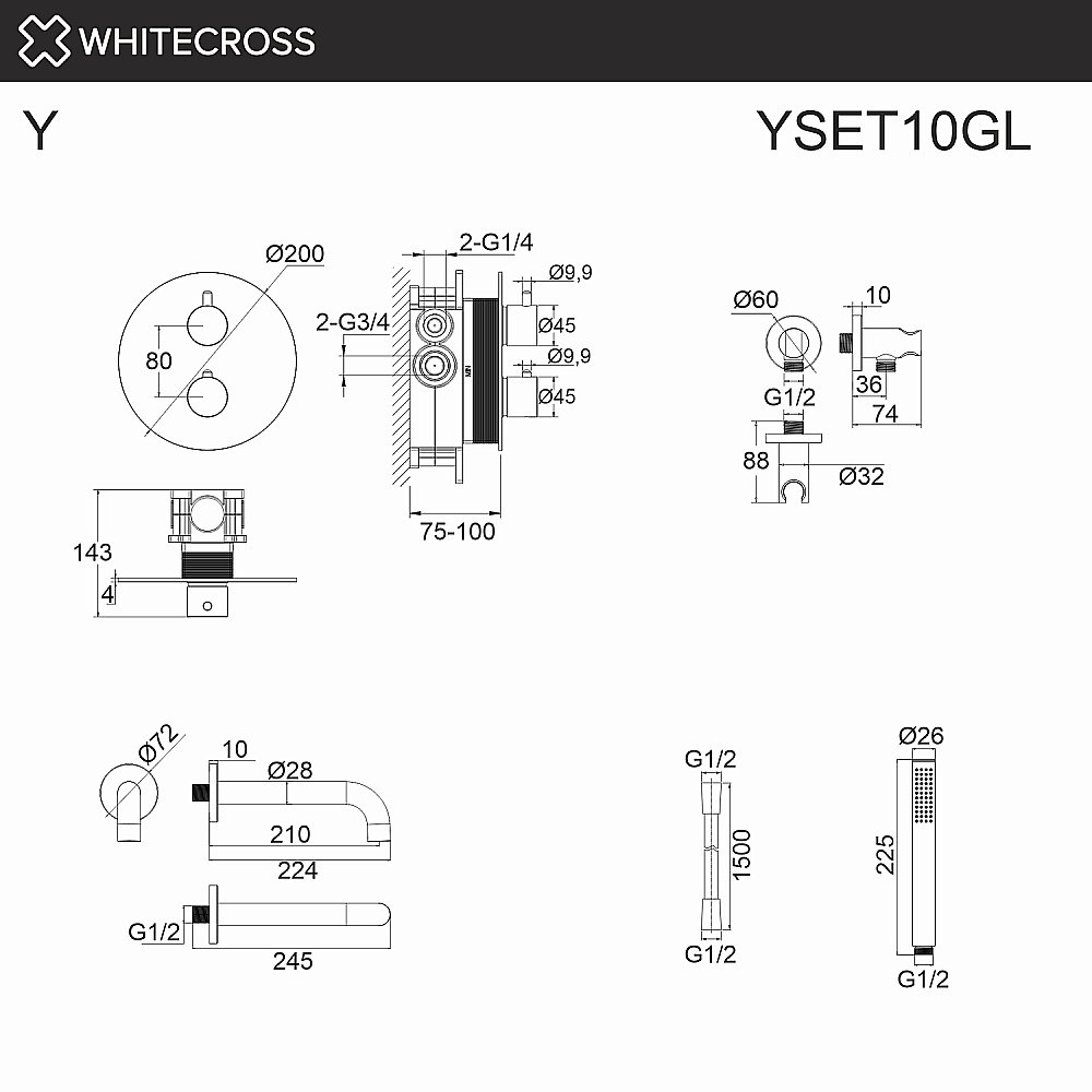 Смеситель для ванны WhiteCross Y YSET10GL золото купить в интернет-магазине сантехники Sanbest