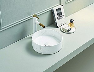 Раковина накладная CeramaLux MNC 36,5 C1112 белый мрамор купить в интернет-магазине Sanbest