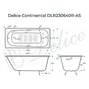 Ванна Delice Continental Elite 120х70 DLR230640R-AS 120х70 белая купить в интернет-магазине Sanbest