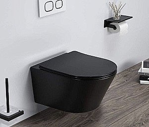 Унитаз подвесной CeramaLux B2330-1MB черный матовый, безободковый, с крышкой микролифт купить в интернет-магазине Sanbest