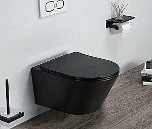 Унитаз подвесной CeramaLux B2330-1MB черный матовый, безободковый, с крышкой микролифт купить в интернет-магазине Sanbest