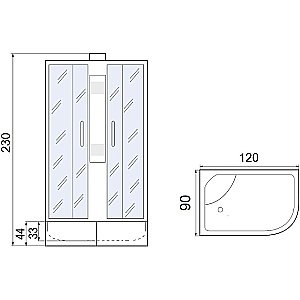 Душевая кабина Мономах XL Б/К 120x90x44 МЗ стекло прозрачное с рисунком мозаика/профиль хром купить в интернет-магазине Sanbest