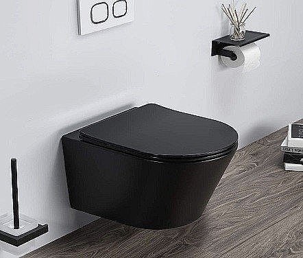Унитаз подвесной CeramaLux B2330-1MB черный матовый, безободковый, с крышкой микролифт купить в интернет-магазине Sanbest