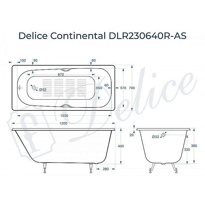 Ванна Delice Continental Elite 120х70 DLR230640R-AS 120х70 белая купить в интернет-магазине Sanbest