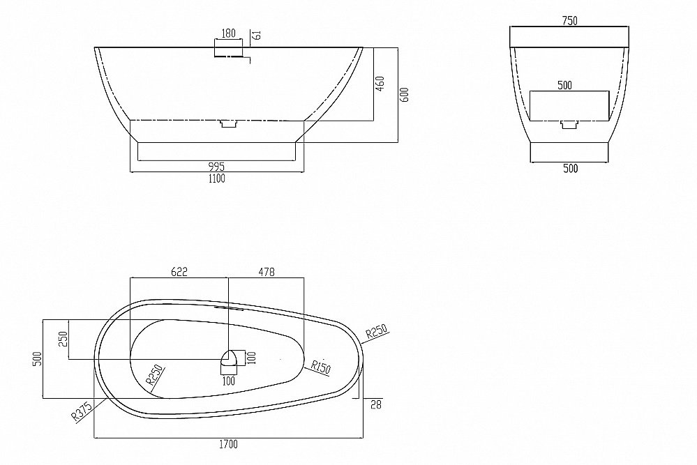 Ванна отдельностоящая Abber Dortmund AM9911MLG 170х75 светло-серая матовая купить в интернет-магазине Sanbest