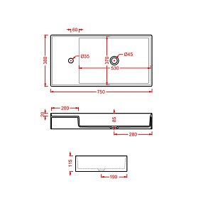 Раковина Artceram Scalino 75 Bianco купить в интернет-магазине Sanbest