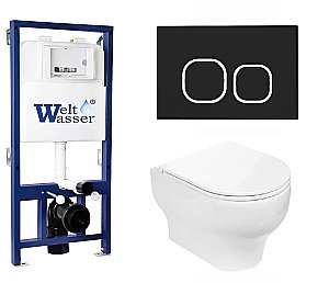 Унитаз с инсталляцией WeltWasser BAMBERG 525+ERLENBACH 004 GL-WT+BAMBERG BL белый/кнопка черная, безободковый, с крышкой микролифт купить в интернет-магазине Sanbest