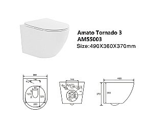 Унитаз подвесной Taliente Amato Tornado 3 AM55003 безободковый, смыв торнадо, с крышкой микролифт, белый купить в интернет-магазине Sanbest
