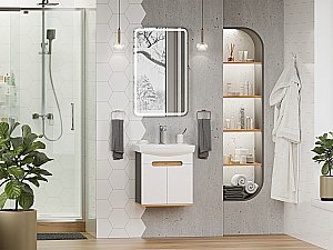 Тумба с раковиной Misty Сканди - 50 Э-Ска01050-011П белый/графит для ванной в интернет-магазине Sanbest