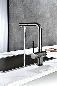 Смеситель для кухни Paulmark Serpentine Se213222-GM вороненая сталь купить в интернет-магазине сантехники Sanbest