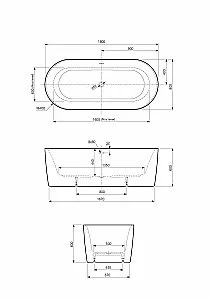 Ванна акриловая Cezares METAURO-INT-Central-180-80-60-G-W-MATT купить в интернет-магазине Sanbest