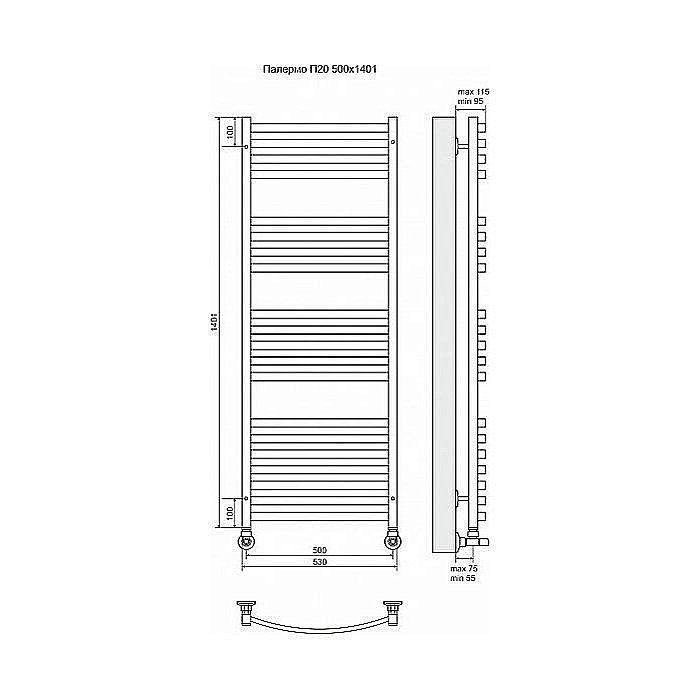 Полотенцесушитель водяной Terminus Палермо П20 500x1401 купить в интернет-магазине сантехники Sanbest