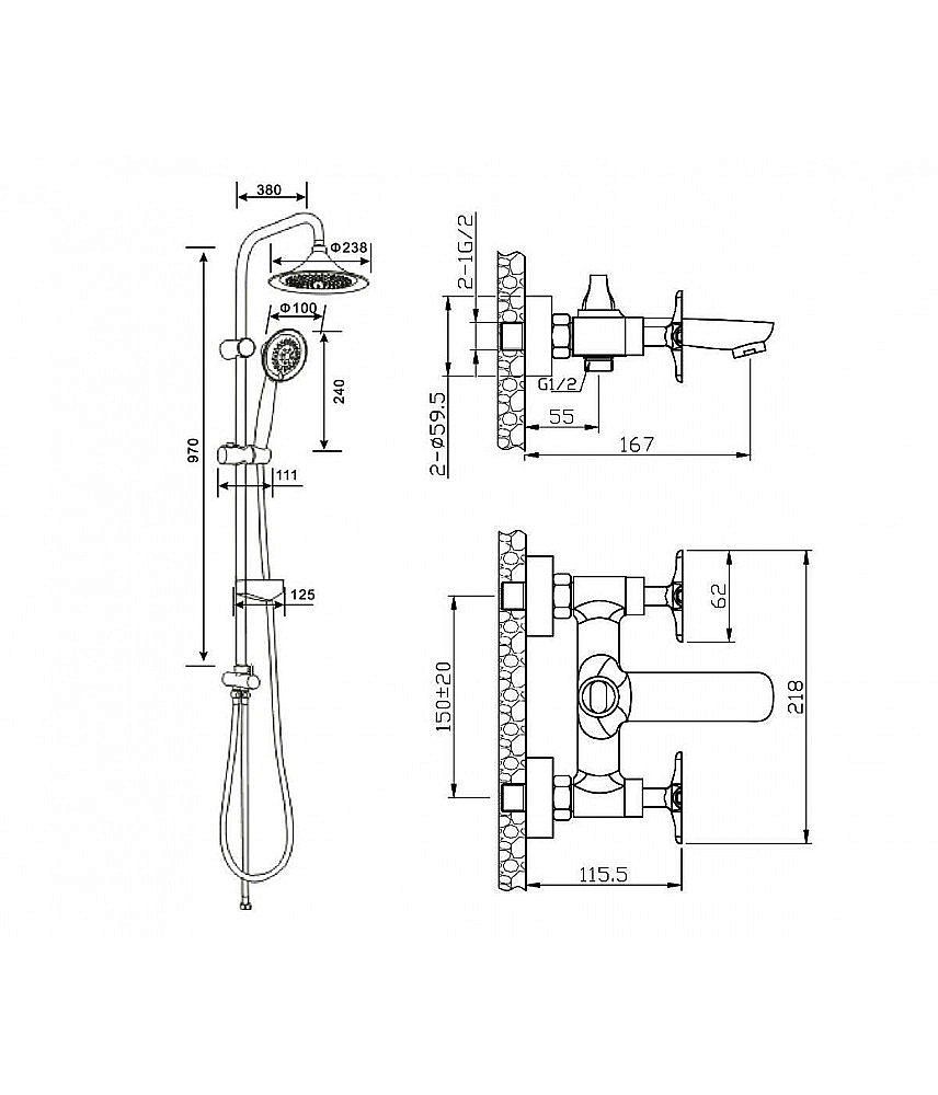Душевая система Agger Retro A1993300 хром купить в интернет-магазине сантехники Sanbest