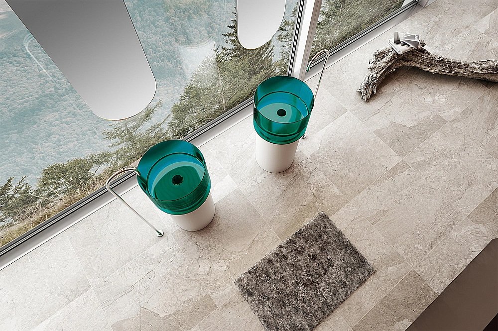 Раковина напольная ABBER Kristall AT2701White-Aquamarin-H бирюзовая/белая купить в интернет-магазине Sanbest