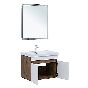 Тумба с раковиной Aquanet Оптима 80 344793+301805 дуб рустикальный/белый сатин для ванной в интернет-магазине Sanbest