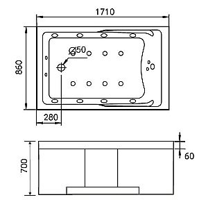 Ванна акриловая Gemy Enjoy Yourself G9066-II K 171х86 белая с гидромассажем купить в интернет-магазине Sanbest