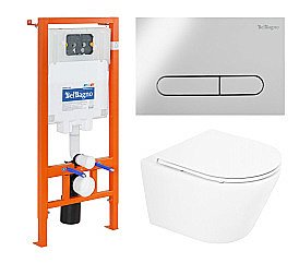 Унитаз подвесной BelBagno TRE BB8001CHR безободковый, с крышкой микролифт, с инсталляцией и кнопкой хром купить в интернет-магазине Sanbest