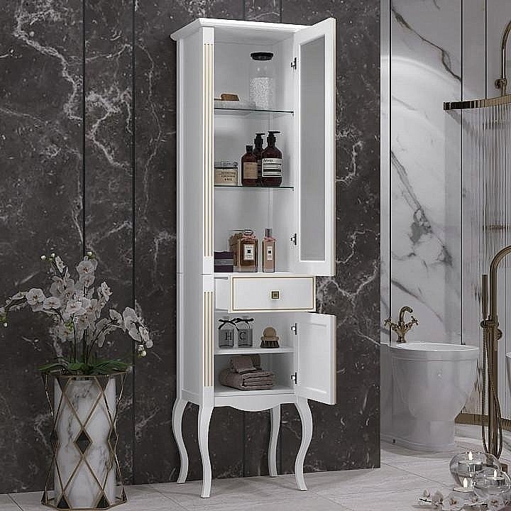 Пенал Опадирис Лаура 45 белый/swarovski золото для ванной в интернет-магазине сантехники Sanbest