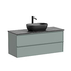 Тумба с раковиной и столешницей Sancos Velta 120 VL120GG+CN12001MB серо-зеленая матовая/раковина черная матовая для ванной в интернет-магазине Sanbest