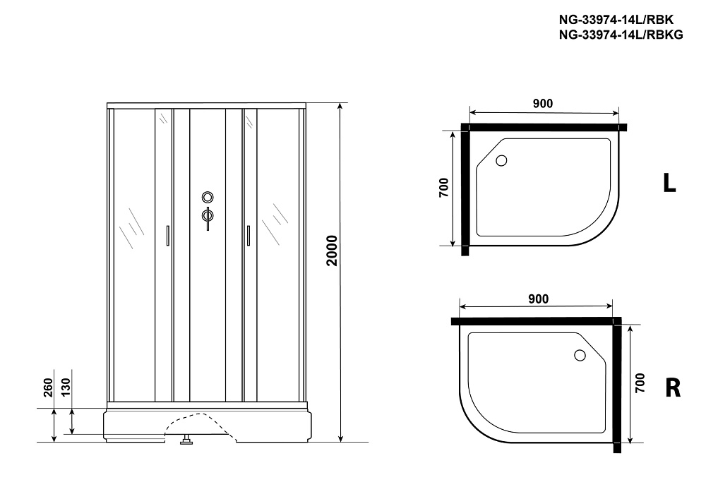 Душевая кабина Niagara Classic NG-33974-14BK 90х70 купить в интернет-магазине Sanbest